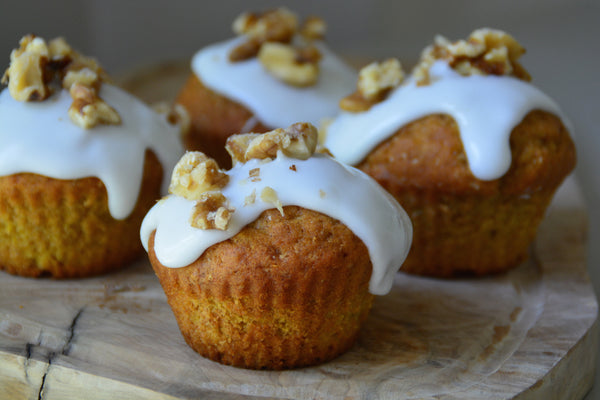 Carrot and Walnut Cupcakes with a Lime Dressing