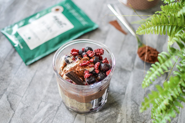 Vegan, High Protein, Chocolate and Berry Breakfast Jar